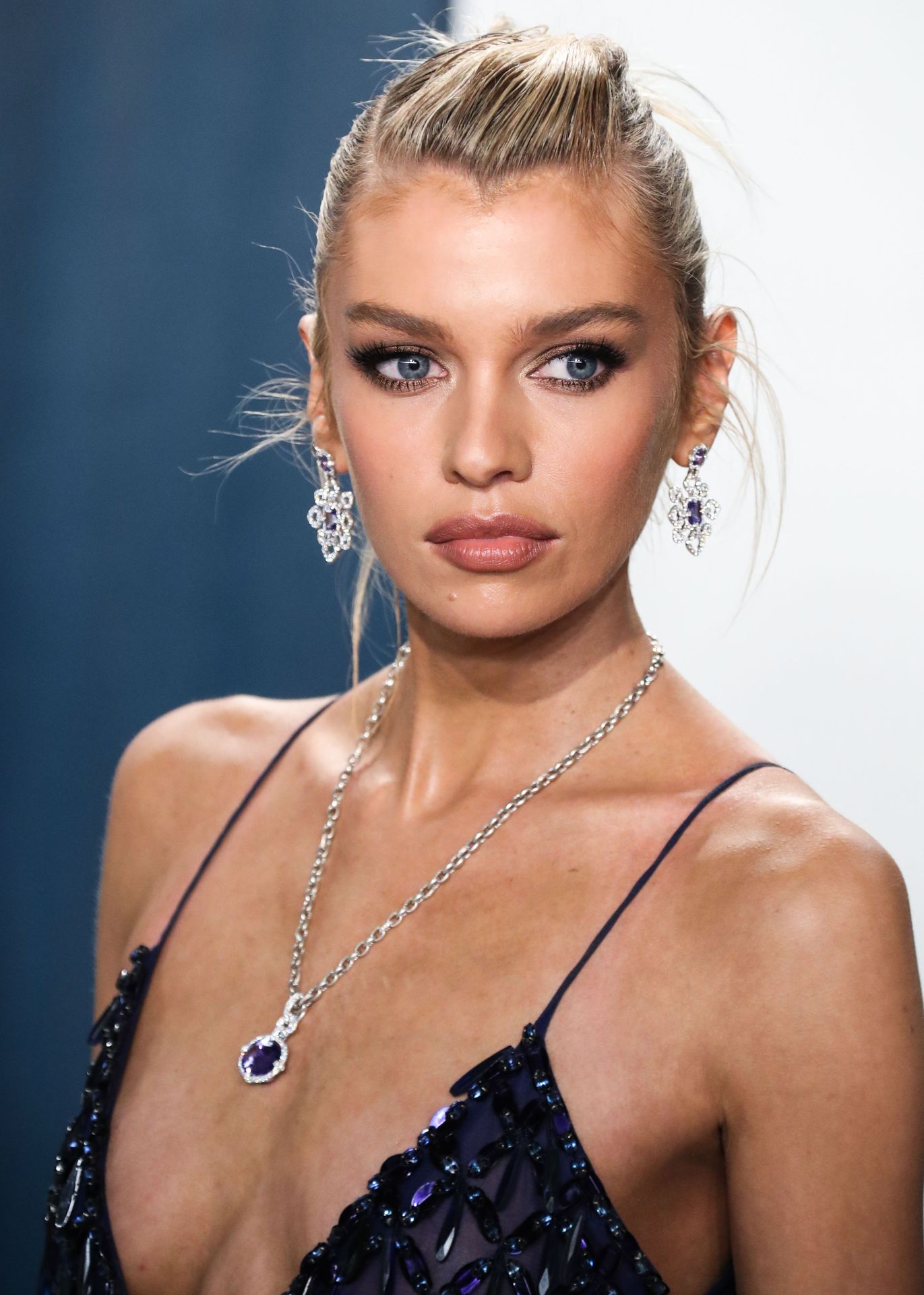 Braless Stella Maxwell Looks Hot In A Blue Gown 0010