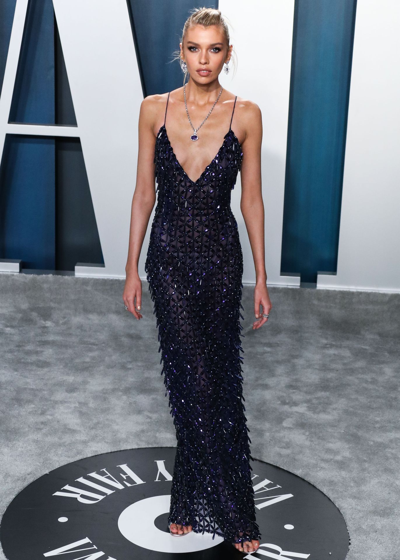 Braless Stella Maxwell Looks Hot In A Blue Gown 0023