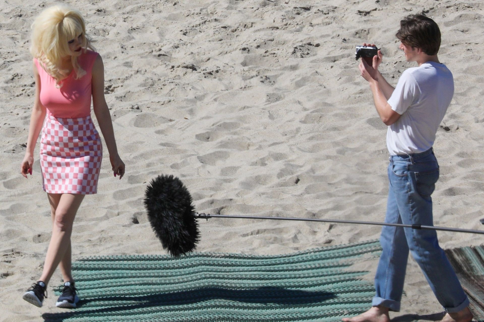 Emmy Rossum Films Scenes As The Iconic Angelyne On The Beach In Malibu 0004