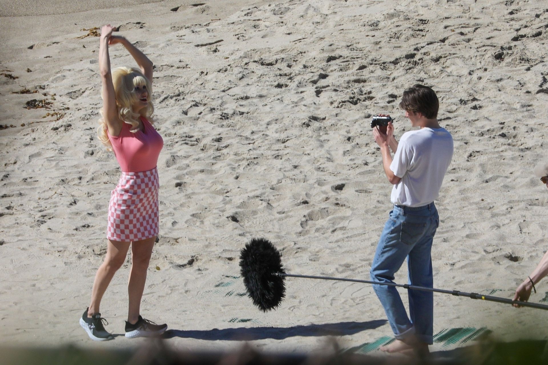 Emmy Rossum Films Scenes As The Iconic Angelyne On The Beach In Malibu 0006