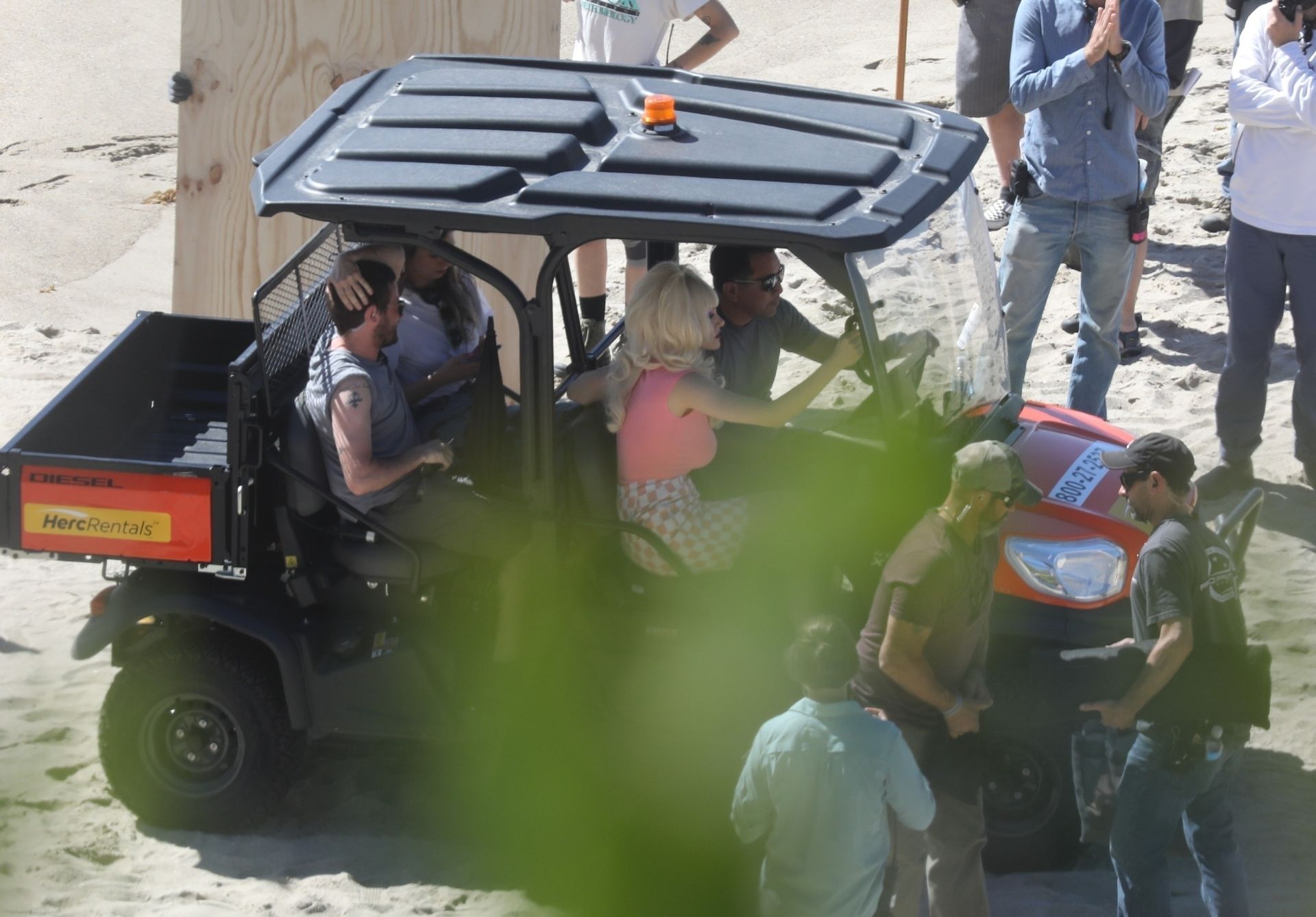 Emmy Rossum Films Scenes As The Iconic Angelyne On The Beach In Malibu 0012