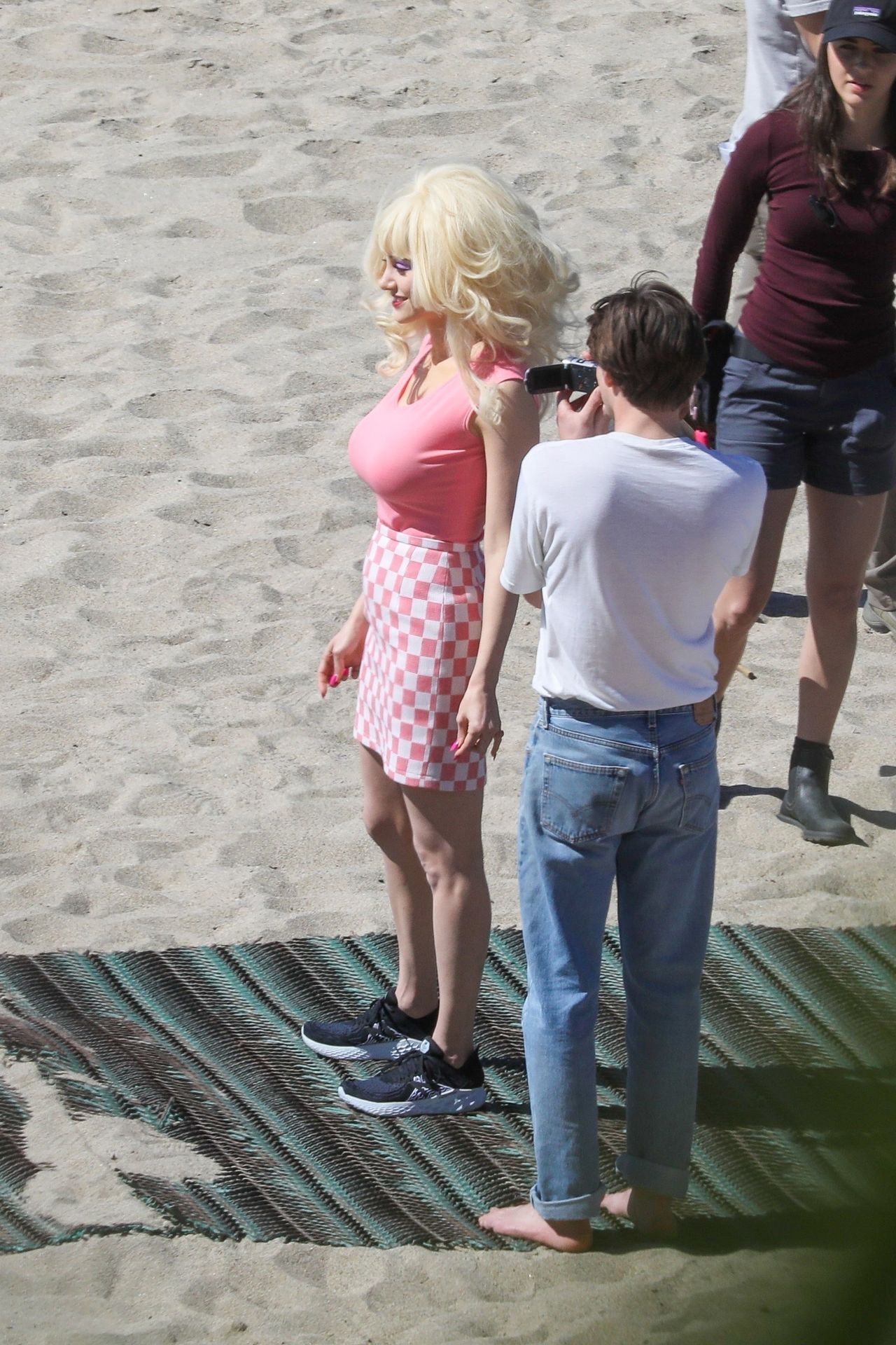Emmy Rossum Films Scenes As The Iconic Angelyne On The Beach In Malibu 0016