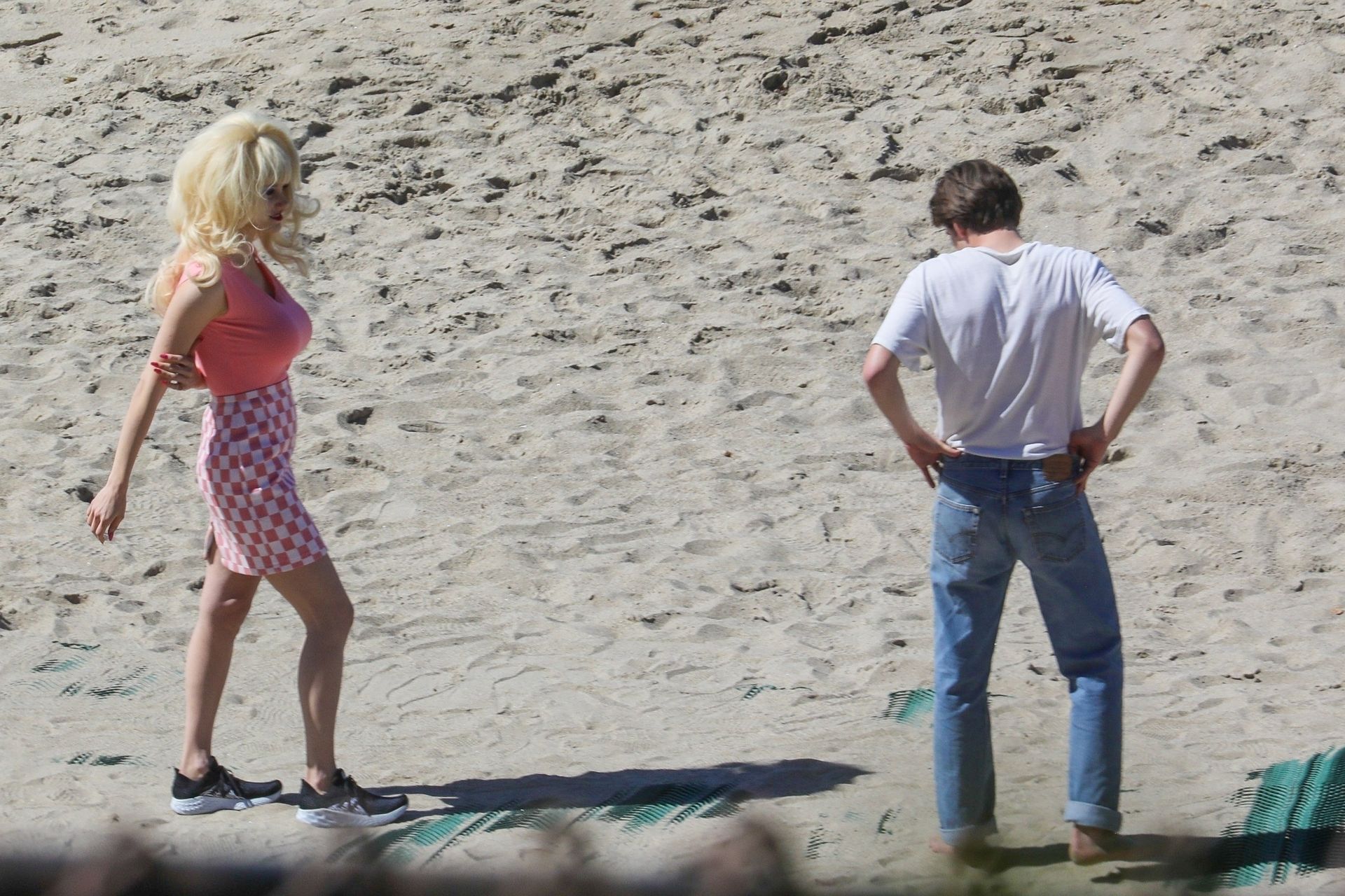 Emmy Rossum Films Scenes As The Iconic Angelyne On The Beach In Malibu 0017