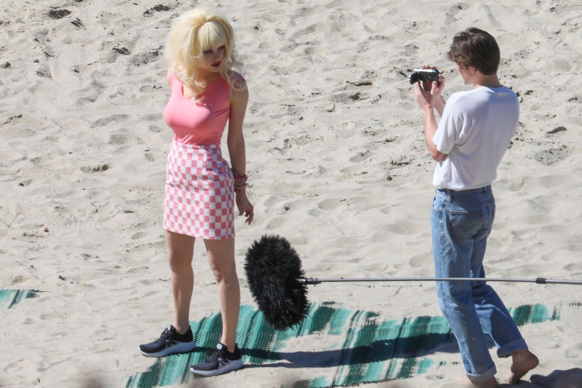 Emmy Rossum Films Scenes As The Iconic Angelyne On The Beach In Malibu 0024