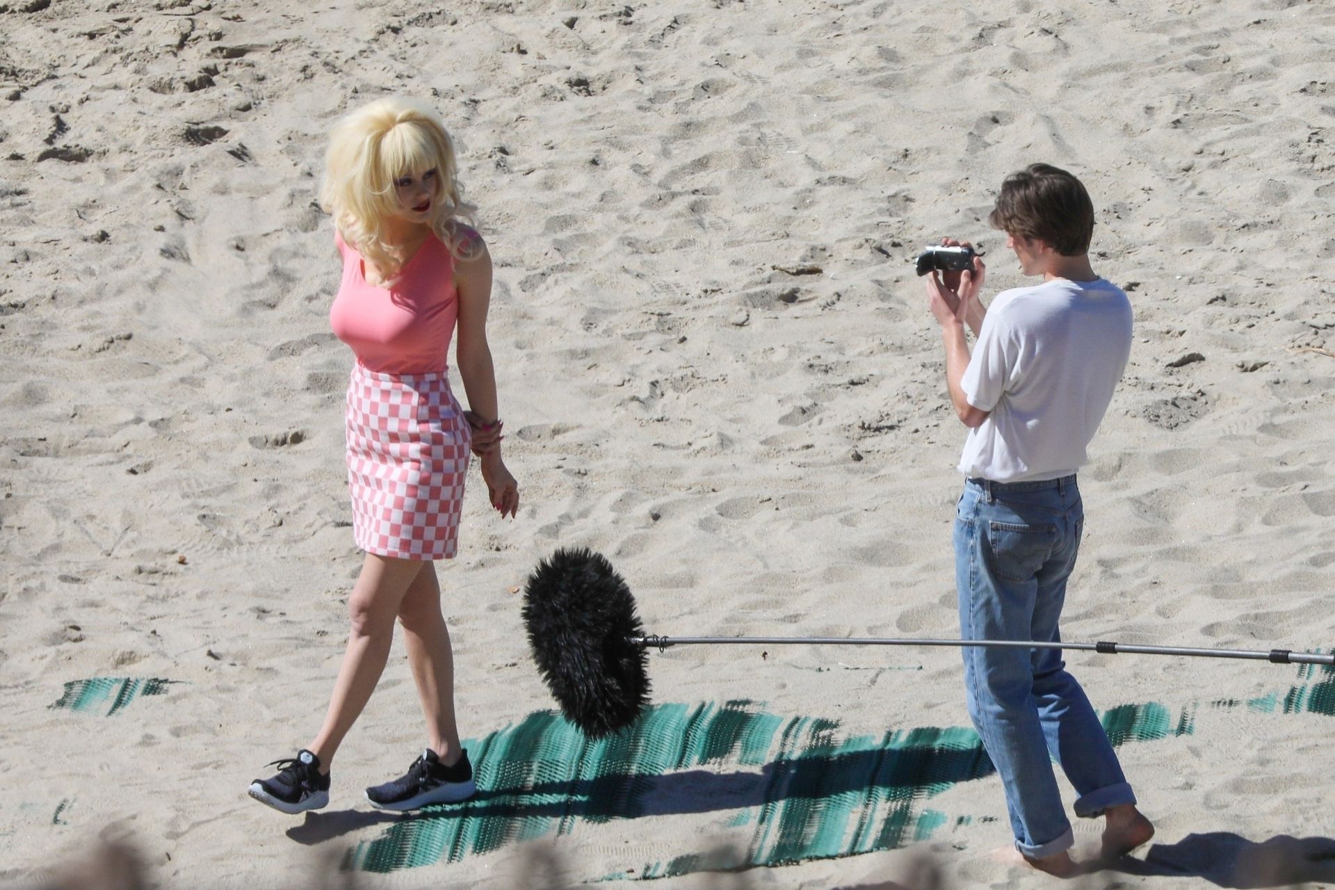 Emmy Rossum Films Scenes As The Iconic Angelyne On The Beach In Malibu 0026