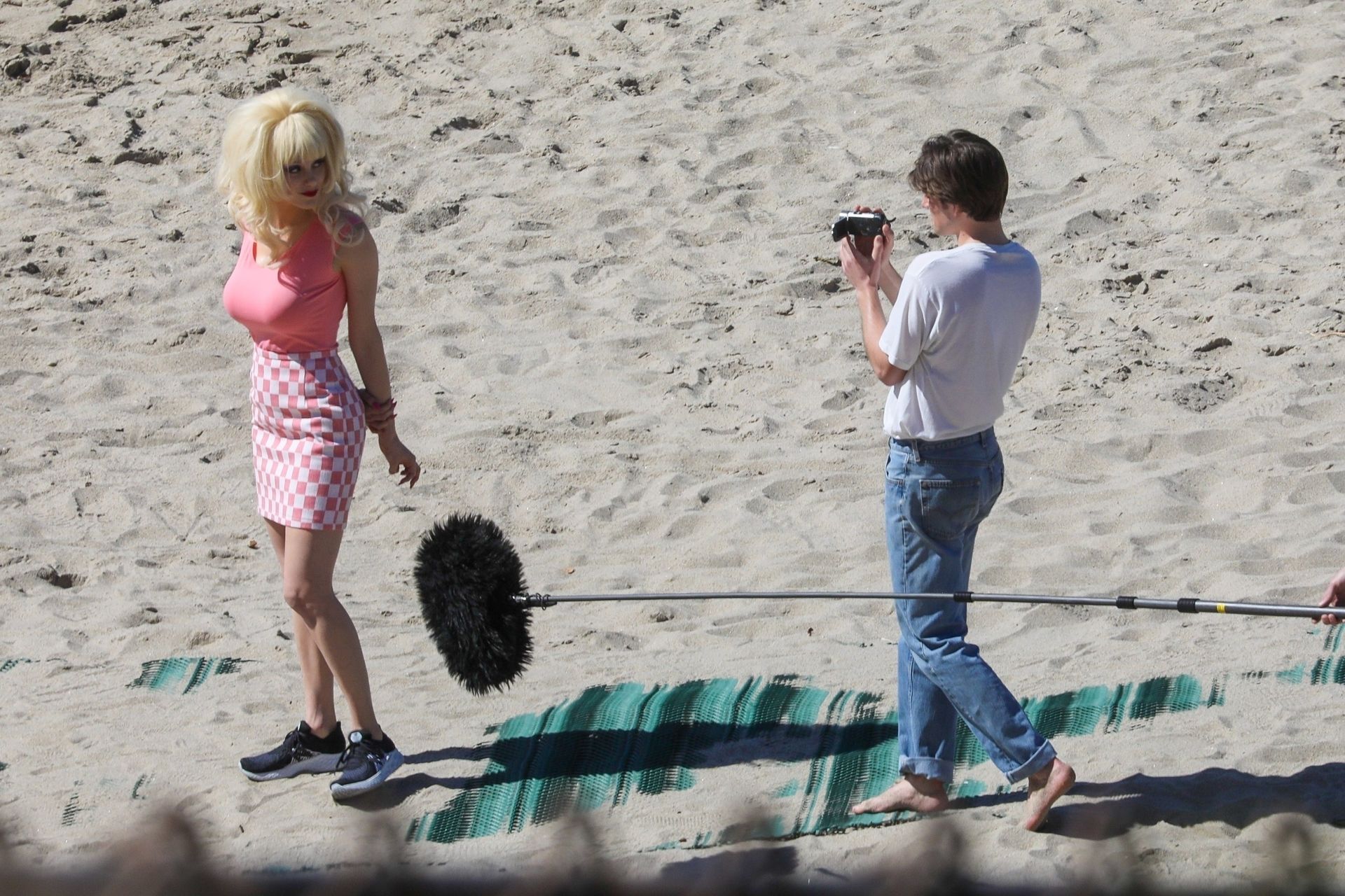 Emmy Rossum Films Scenes As The Iconic Angelyne On The Beach In Malibu 0027