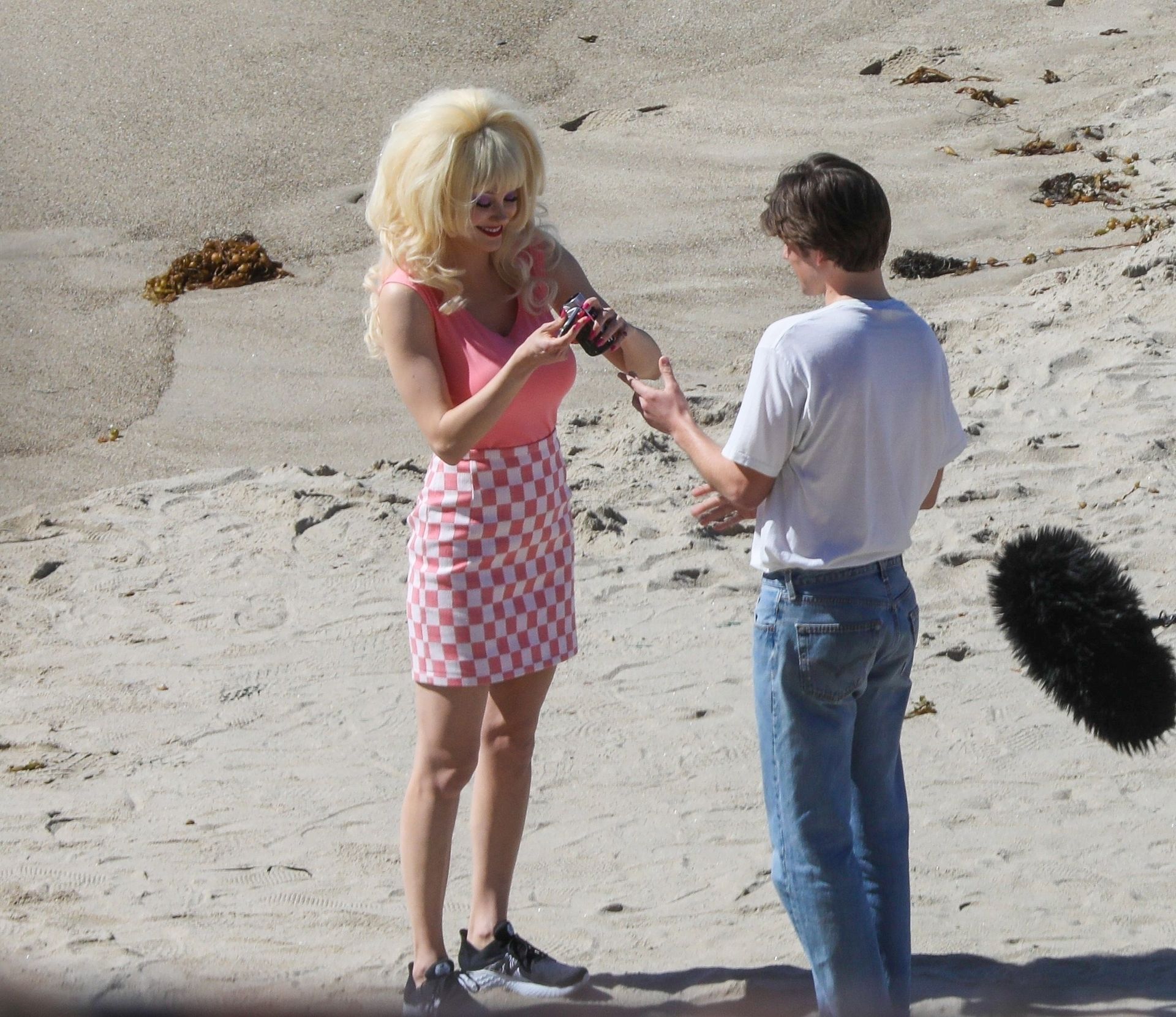 Emmy Rossum Films Scenes As The Iconic Angelyne On The Beach In Malibu 0031