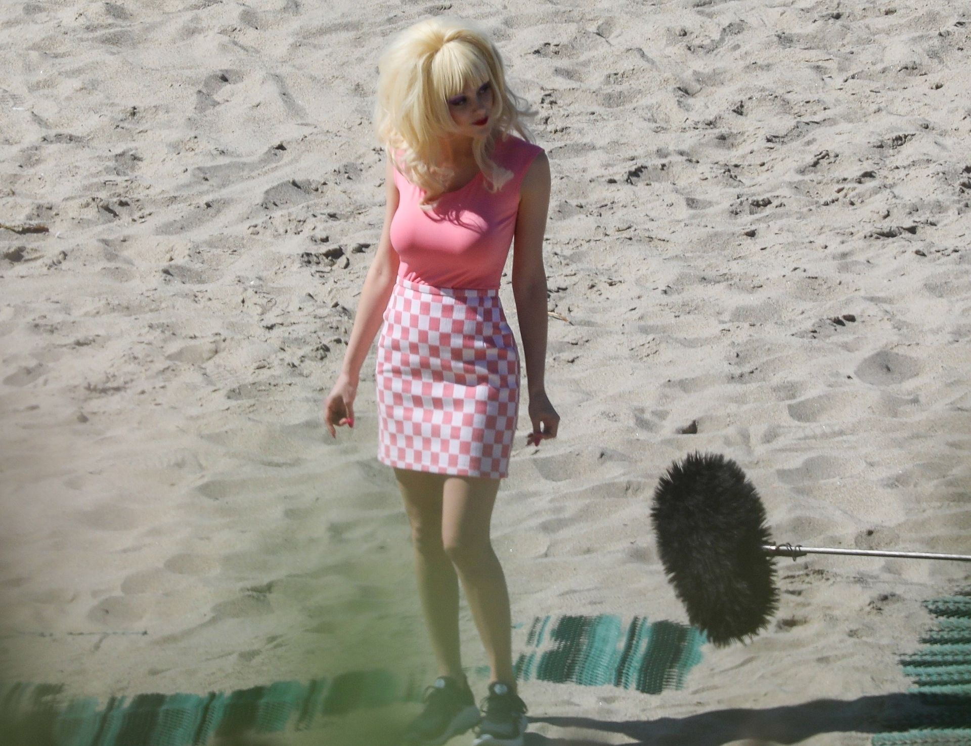 Emmy Rossum Films Scenes As The Iconic Angelyne On The Beach In Malibu 0036