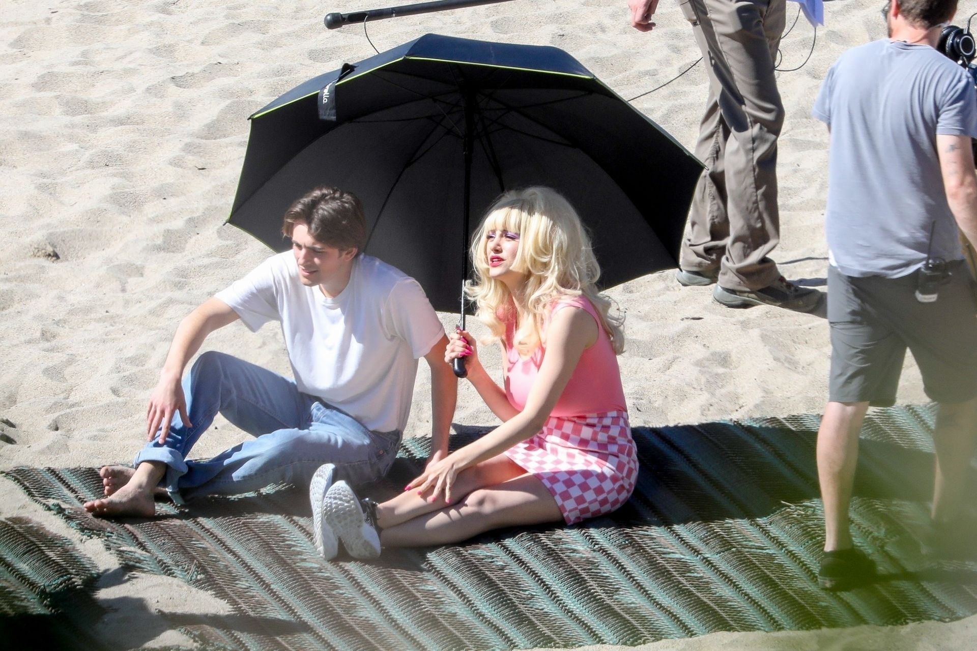 Emmy Rossum Films Scenes As The Iconic Angelyne On The Beach In Malibu 0040