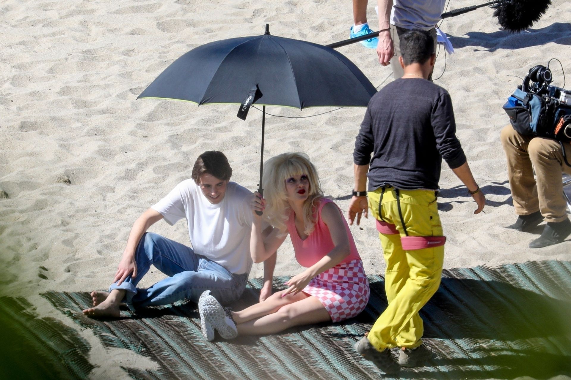 Emmy Rossum Films Scenes As The Iconic Angelyne On The Beach In Malibu 0042