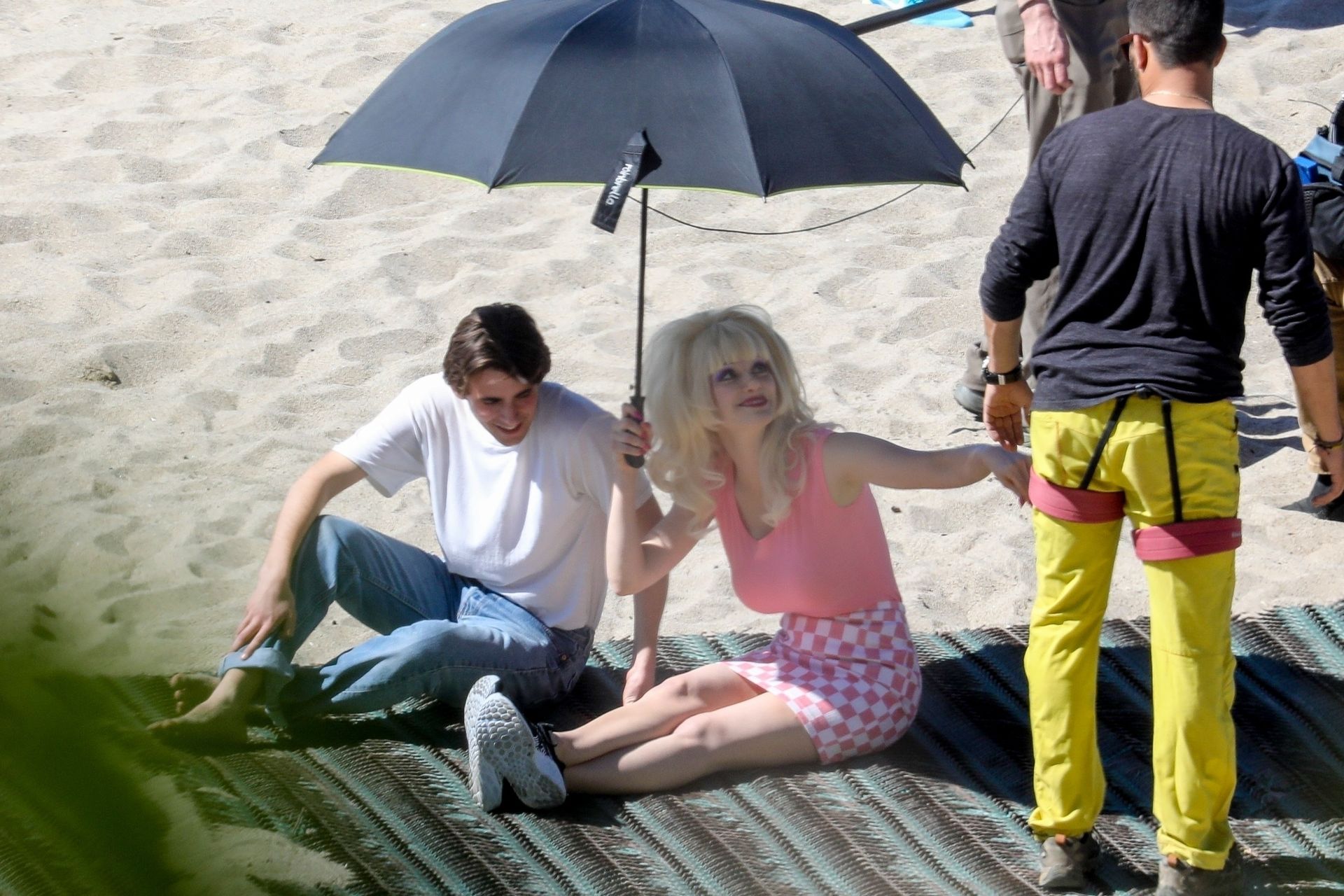 Emmy Rossum Films Scenes As The Iconic Angelyne On The Beach In Malibu 0043