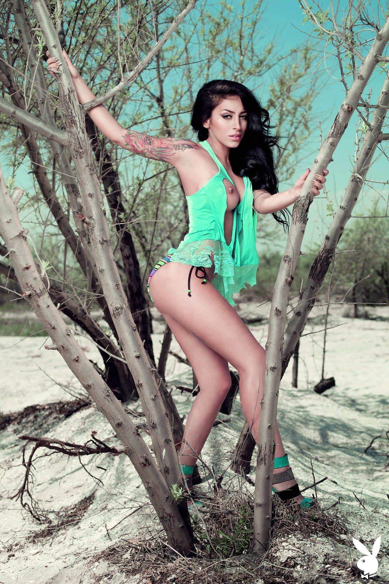 Beach, Seaside, Tattoo, Piercing, Lingerie, Torn (clothing), Bikini, In Tree